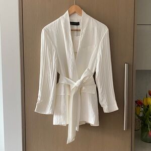 Zara white tie belted blazer